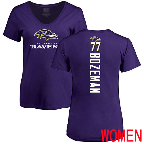 Baltimore Ravens Purple Women Bradley Bozeman Backer NFL Football #77 T Shirt->women nfl jersey->Women Jersey